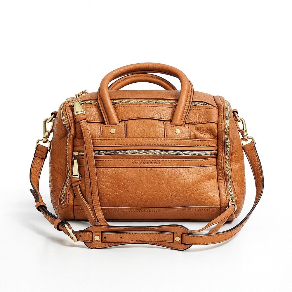 Aimee Kestenberg Car Go Satchel Camel Pebbled Leather‎ Dbl Zip Bag Purse